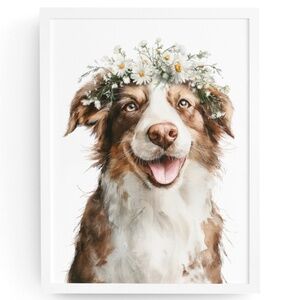 Watercolor Australian Shepherd Dog Portrait Wall Art Print, Unframed